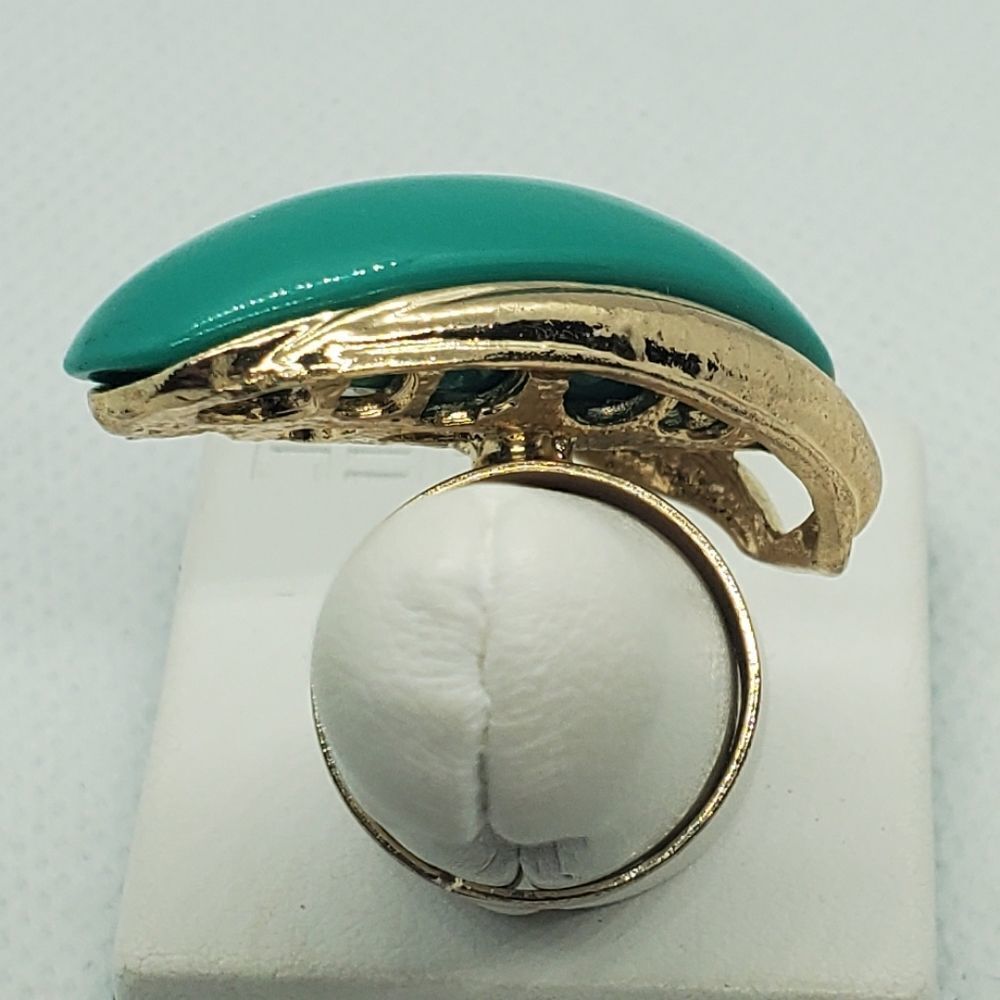 Vintage Retro Teal & Gold Colored Adjustable Ring - Picture 5 of 6